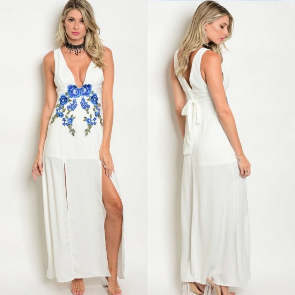 Sheer floral white maxi dress